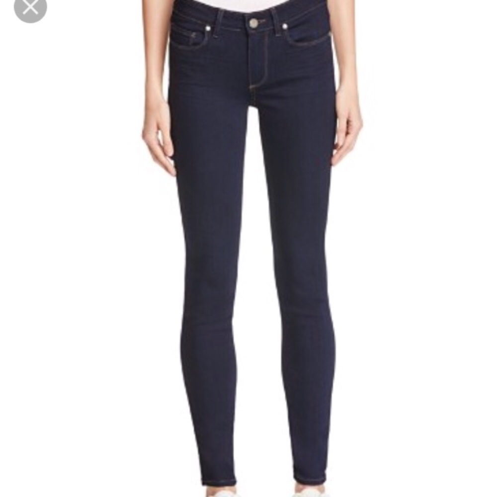 28” Paige Dark Ultra Skinny jean, 29.5” inseam.